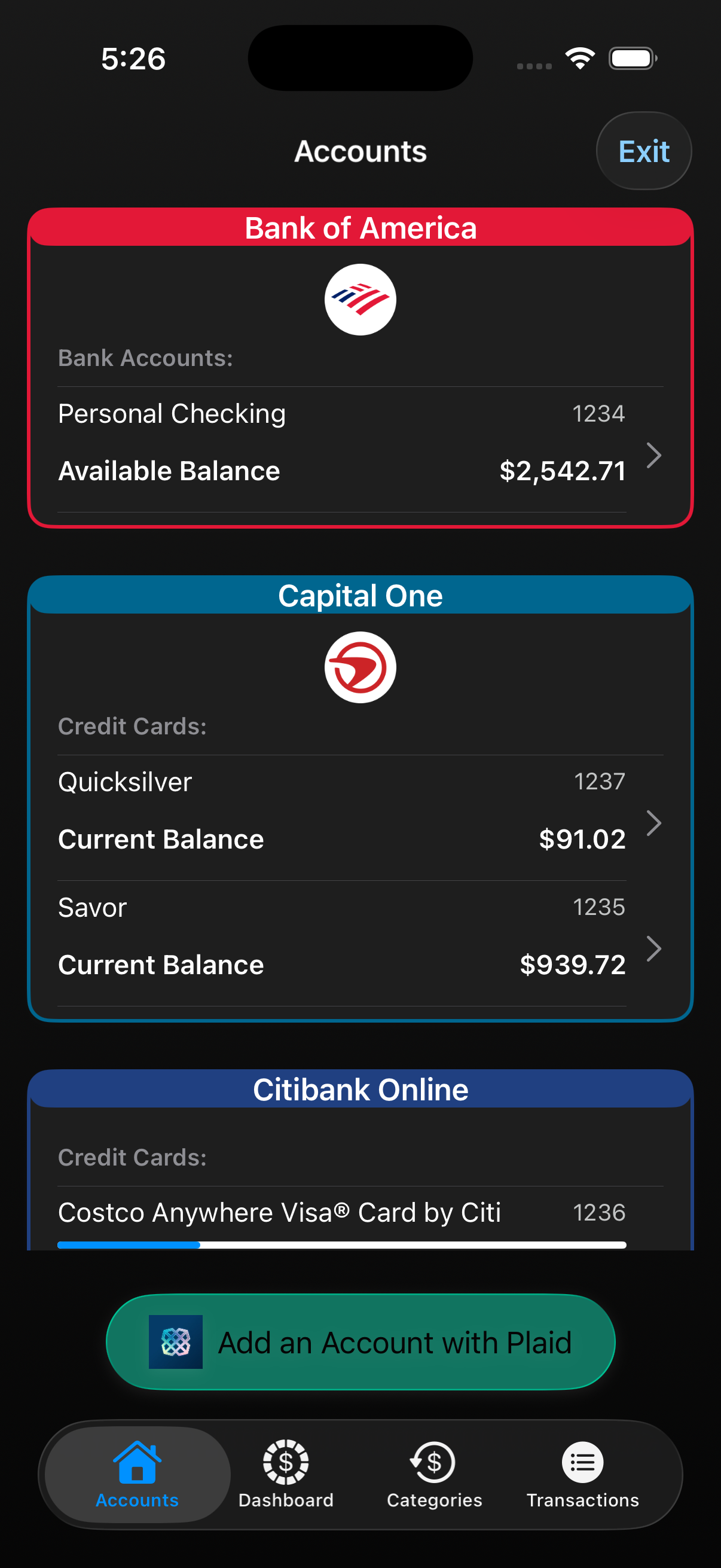 Paper accounts overview screenshot
