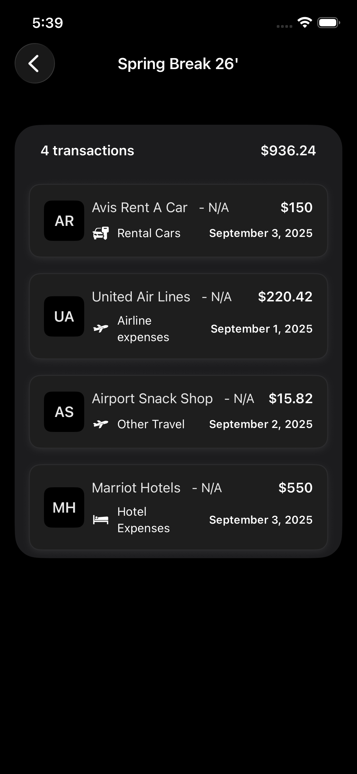 Paper event detail with grouped trip transactions
